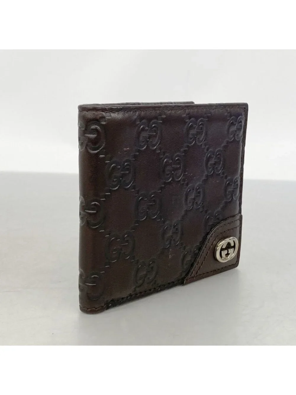 Gucci Billfold Guccissima Interlocking G Leather Brown Champagne Gold Wallet